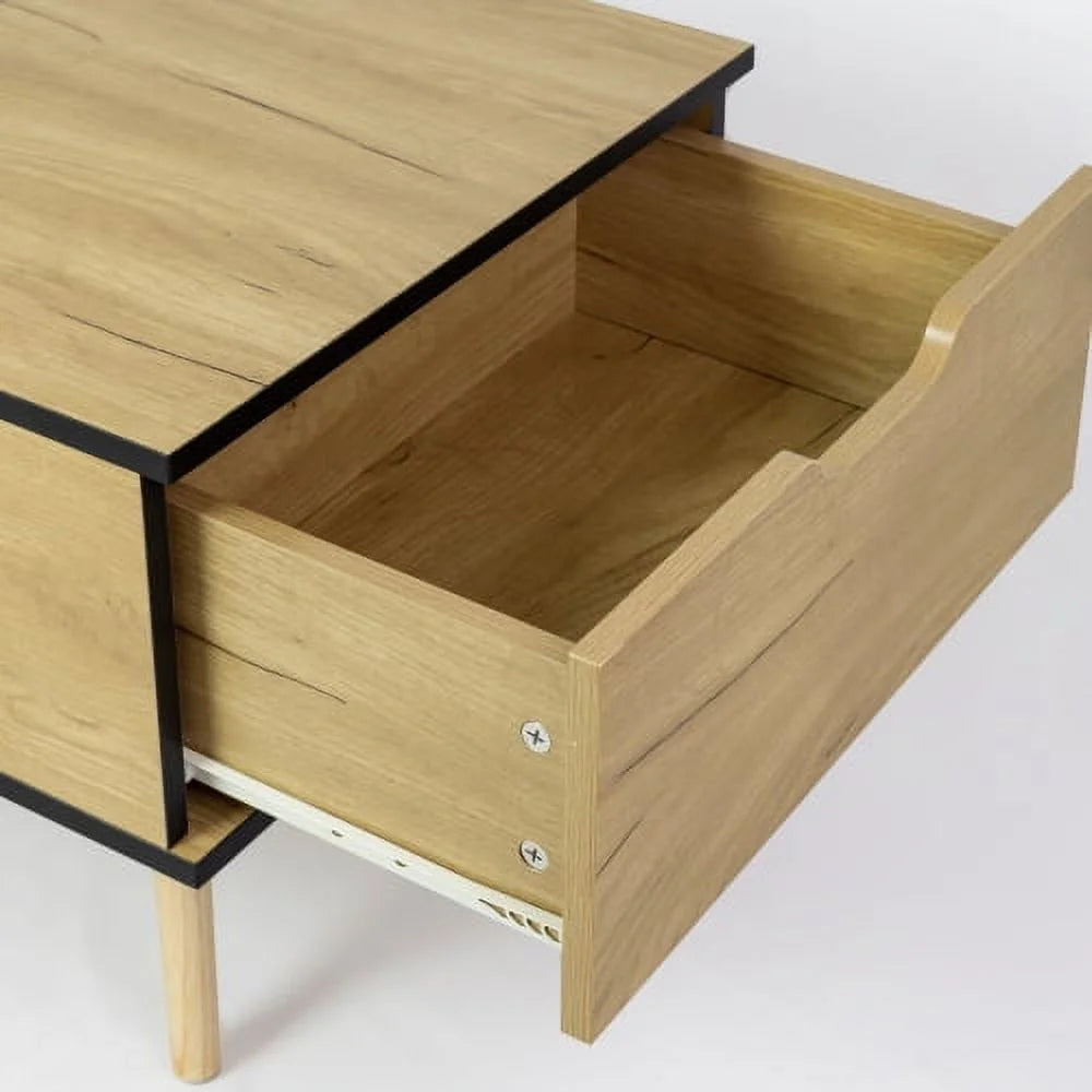 Black and Brown Coffee Table with Open Storage Shelf L439