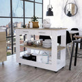White Engineered Wood Kitchen Island with Two Drawers Y433