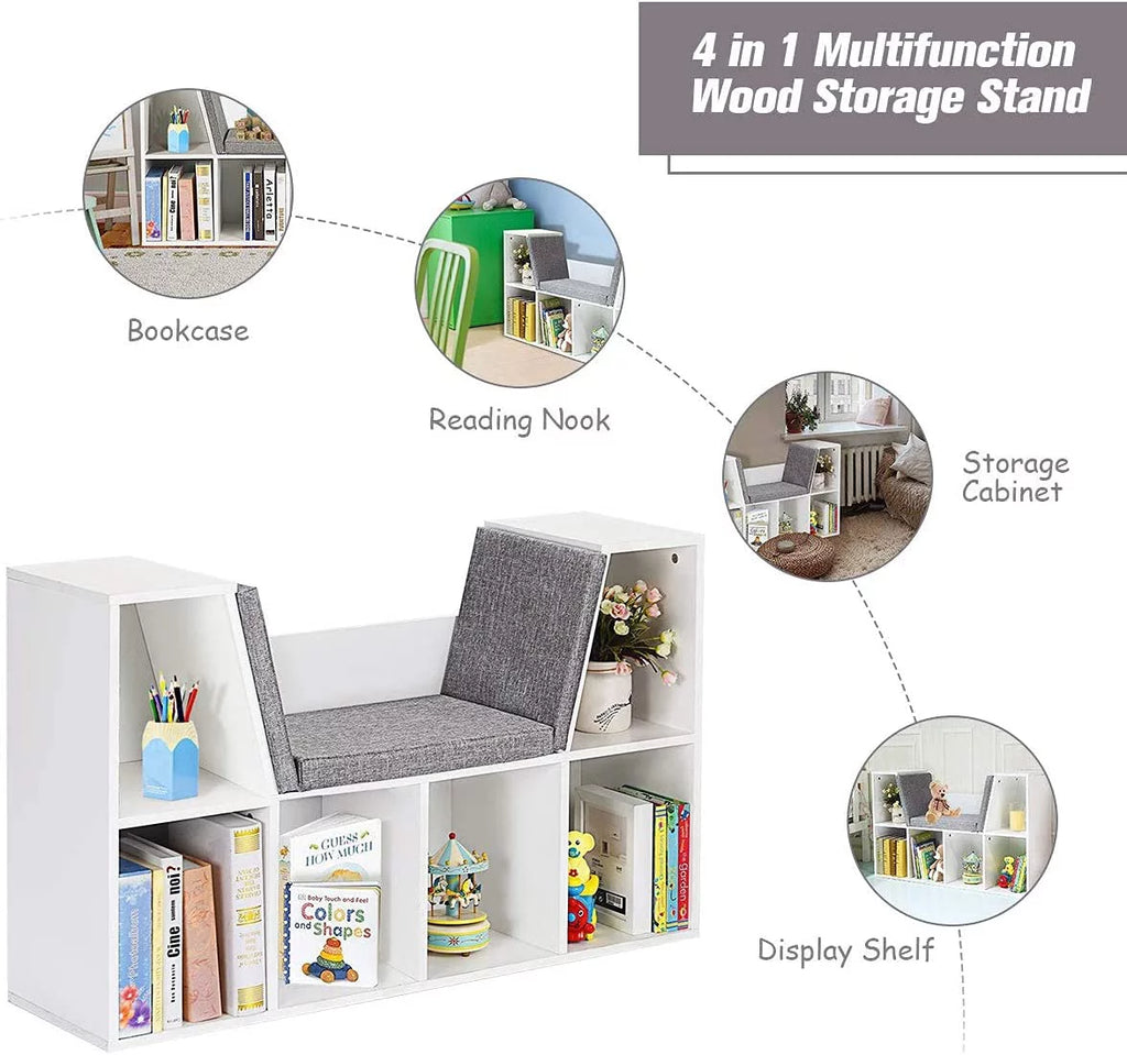 Kids Bookcase with Cushioned Reading Nook L6601
