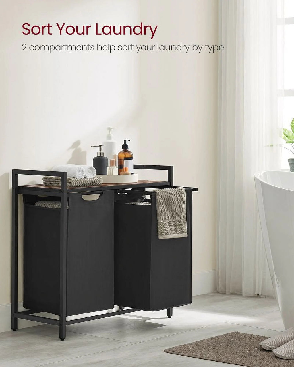 2 Section Laundry Hamper with Shelf V2488