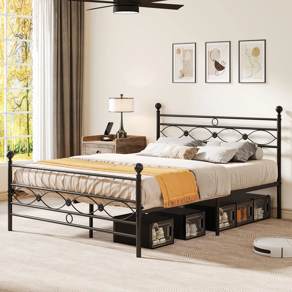 Queen Platform Metal Bed Frame with Headboard and Footboard U208039