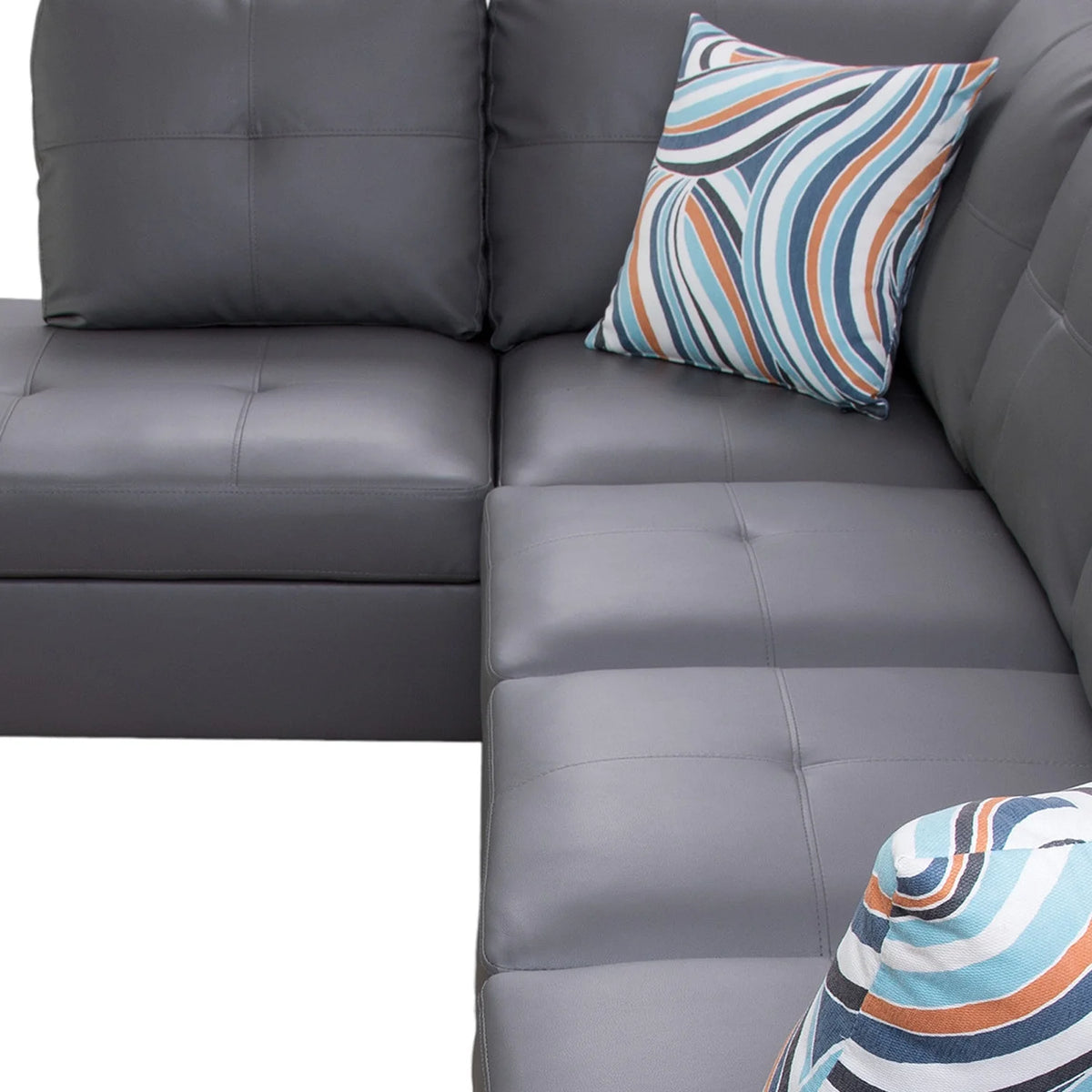 L-Shaped 3-Piece Sectional Sofa Couch, Dark Grey S2716