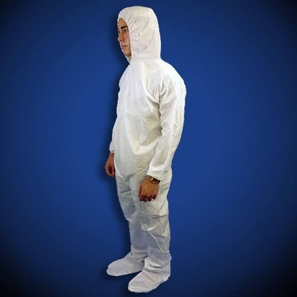 White Microporous Disposable Coveralls with Hood & Boots, XL, 25/Case Q73145