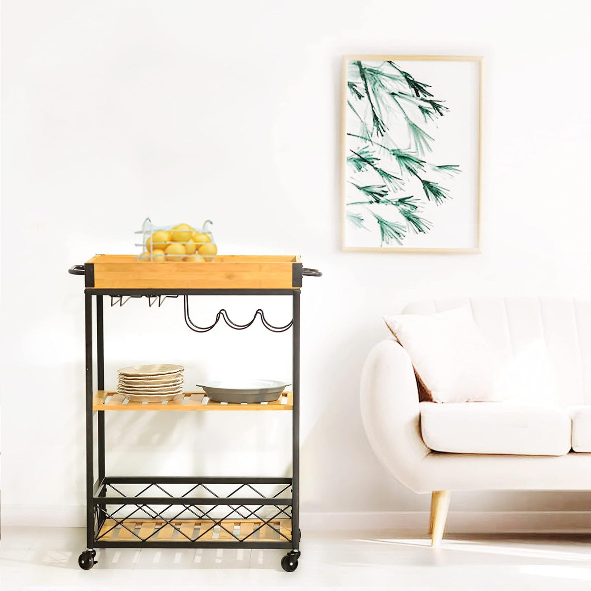 Bamboo Kitchen Cart with Mesh Shelves X581