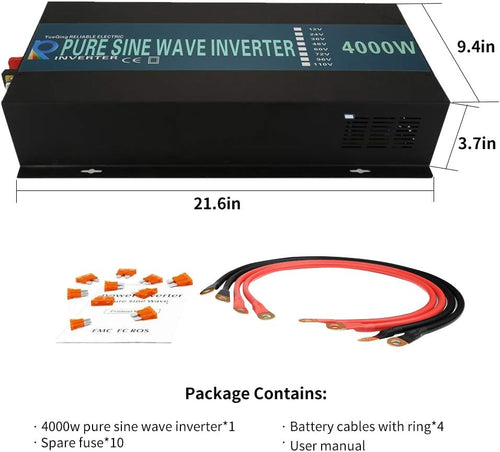 12Vdc to 120Vac 4000W Pure Sine Wave Power Inverter B28616