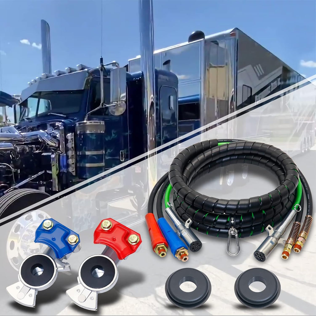 15 Ft 3 in 1 7 Way ABS Electrical Cable & Rubber Air Line Hose Assembly with Aluminum GladHands E126643