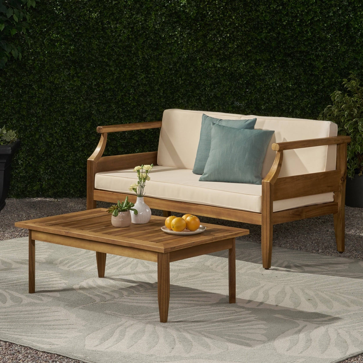 Dark Gray Acacia Wood Loveseat Set Y833