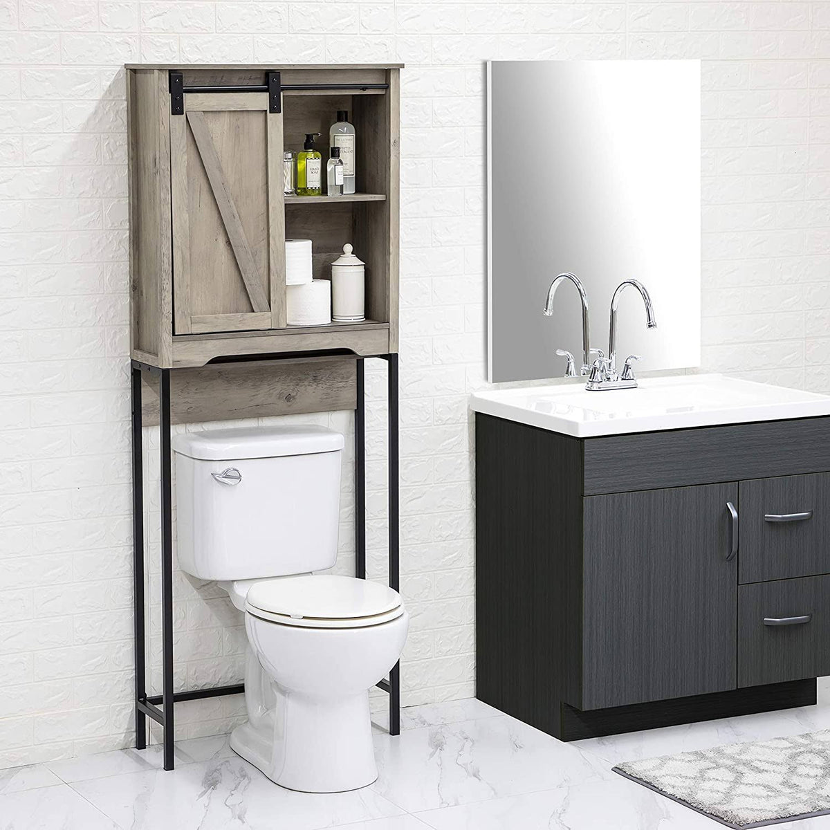 Over The Toilet Bathroom Cabinet and Shelf with Sliding Barn Door T536
