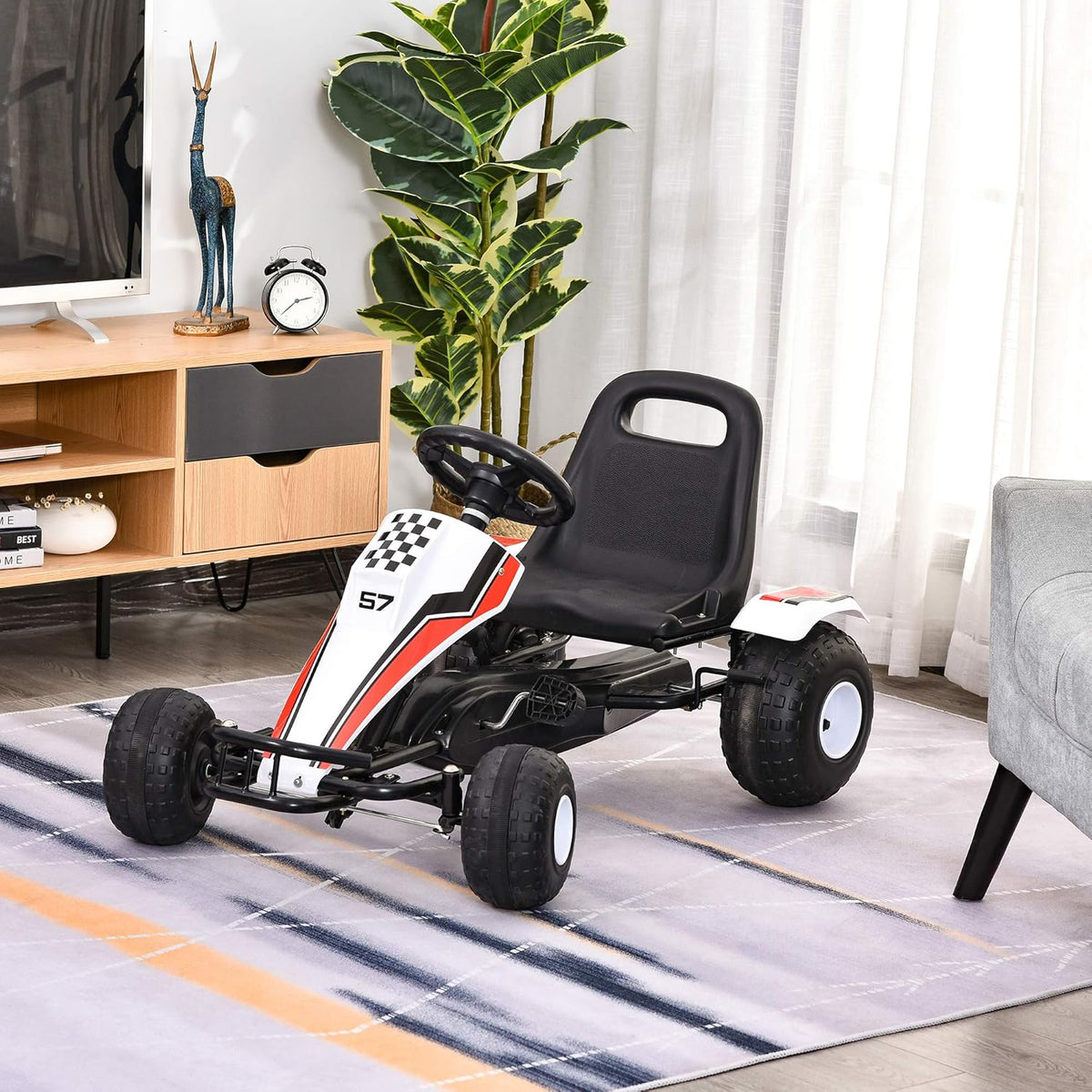 Pedal Go Kart Ride on Car with Adjustable Seat, Plastic Wheels, Handbrake and Shift Lever, Black B5193