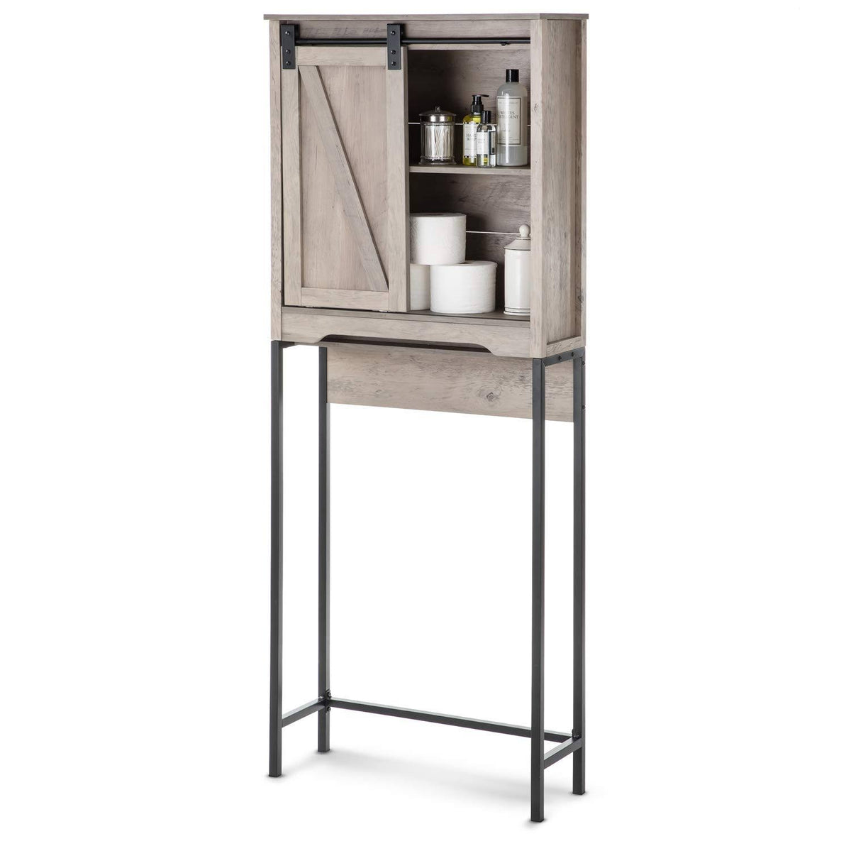 Over The Toilet Bathroom Cabinet and Shelf with Sliding Barn Door T536