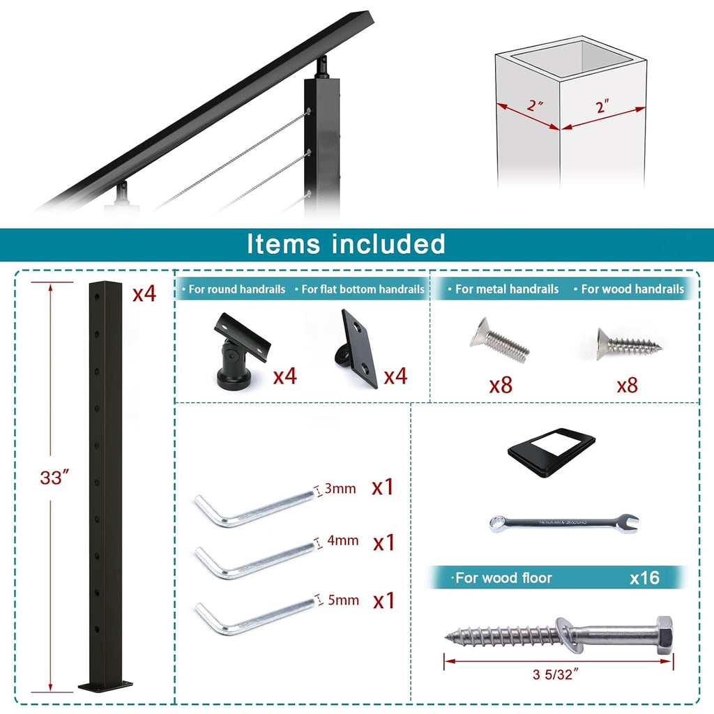 Black 30 Degree Stainless Steel Cable Railing Post O31635