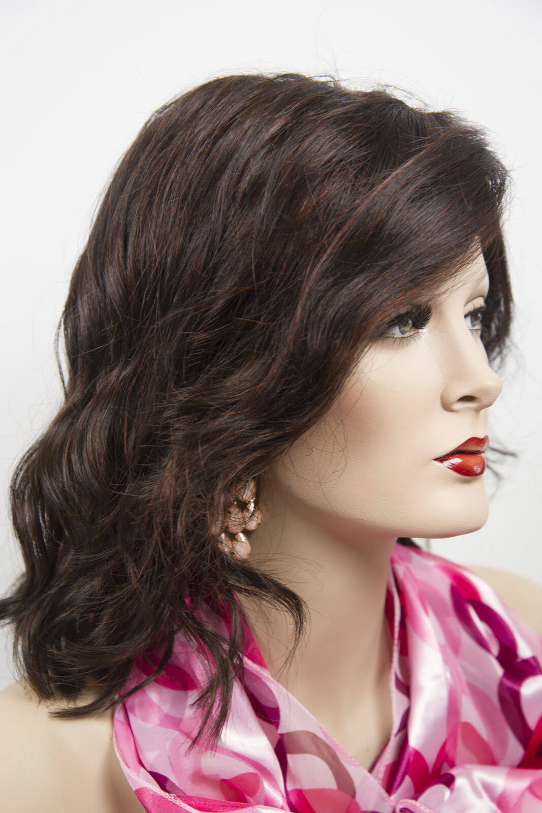 Dark Brown Dark Auburn Wavy Straight Wigs E90375