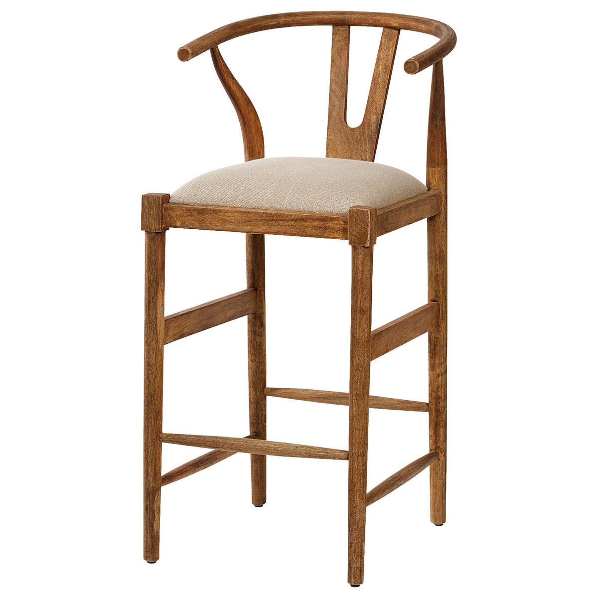 Cream Upholstered Brown Wood Stool Y8063