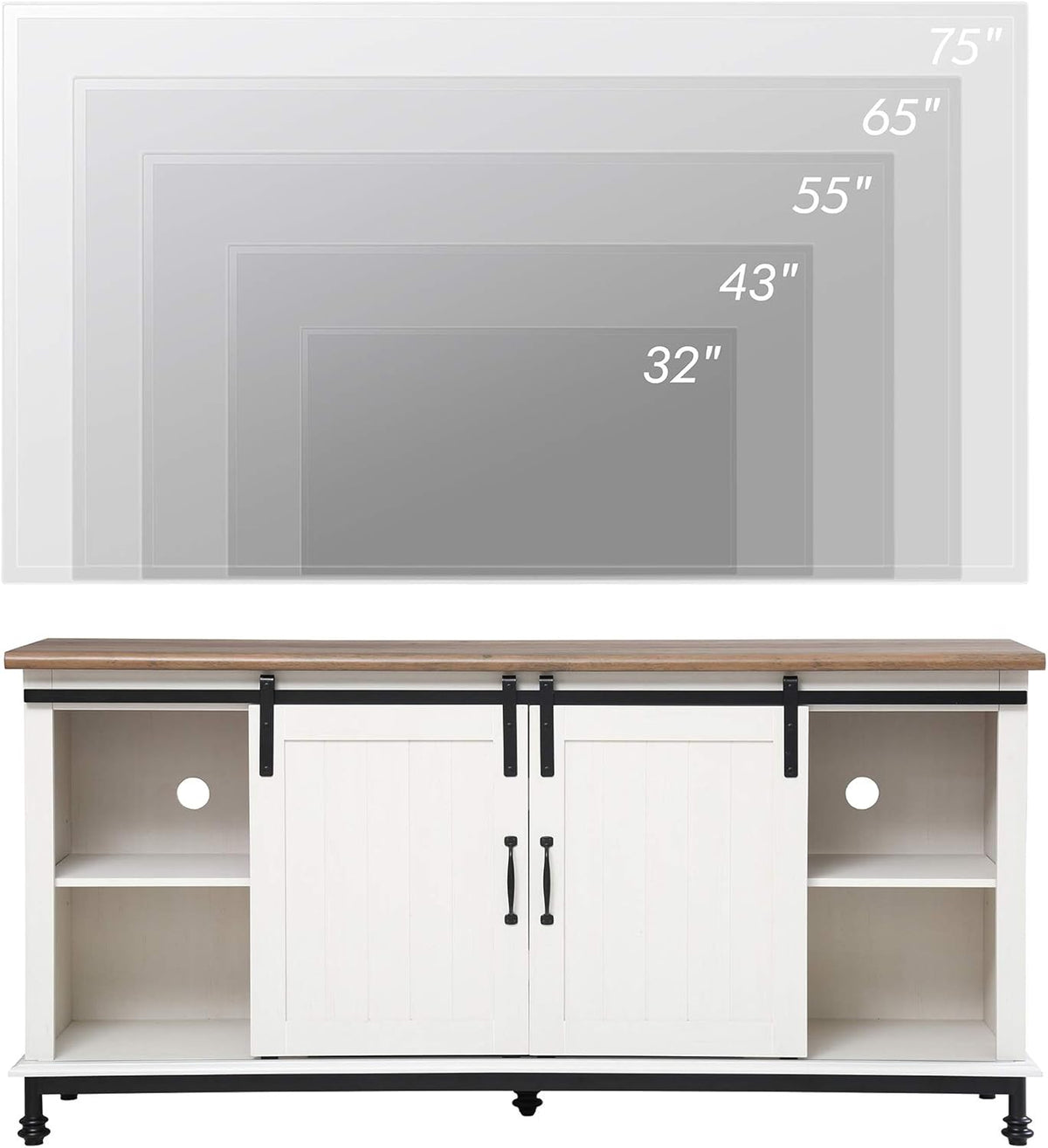 White Wood TV Stand with Sliding Barn Door O5789
