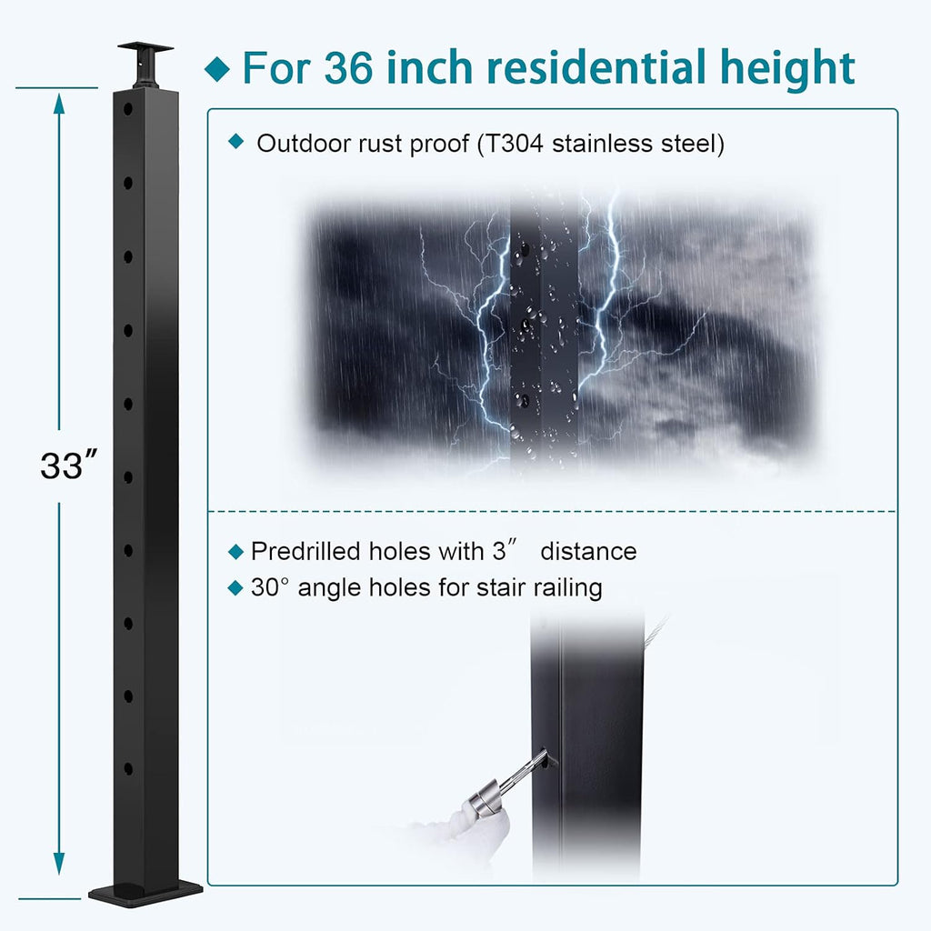 Black 30 Degree Stainless Steel Cable Railing Post O31635