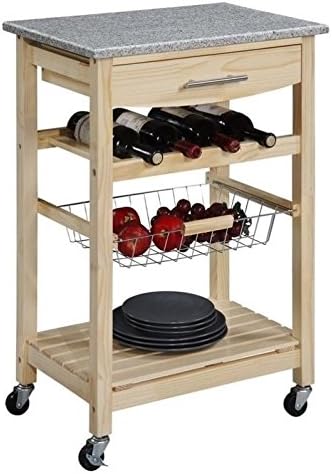 Pine Wood Rolling Kitchen Island Cart with Storage X45484