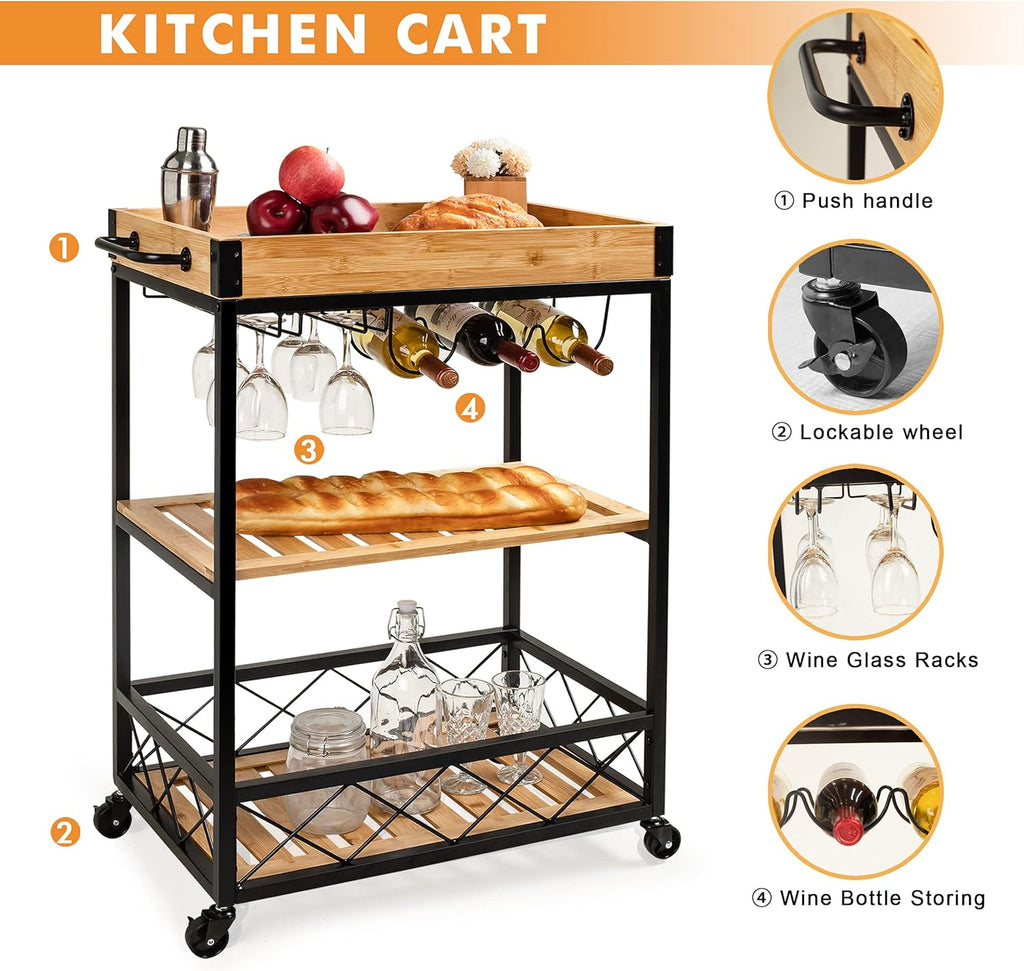 Bamboo Kitchen Cart with Mesh Shelves X581