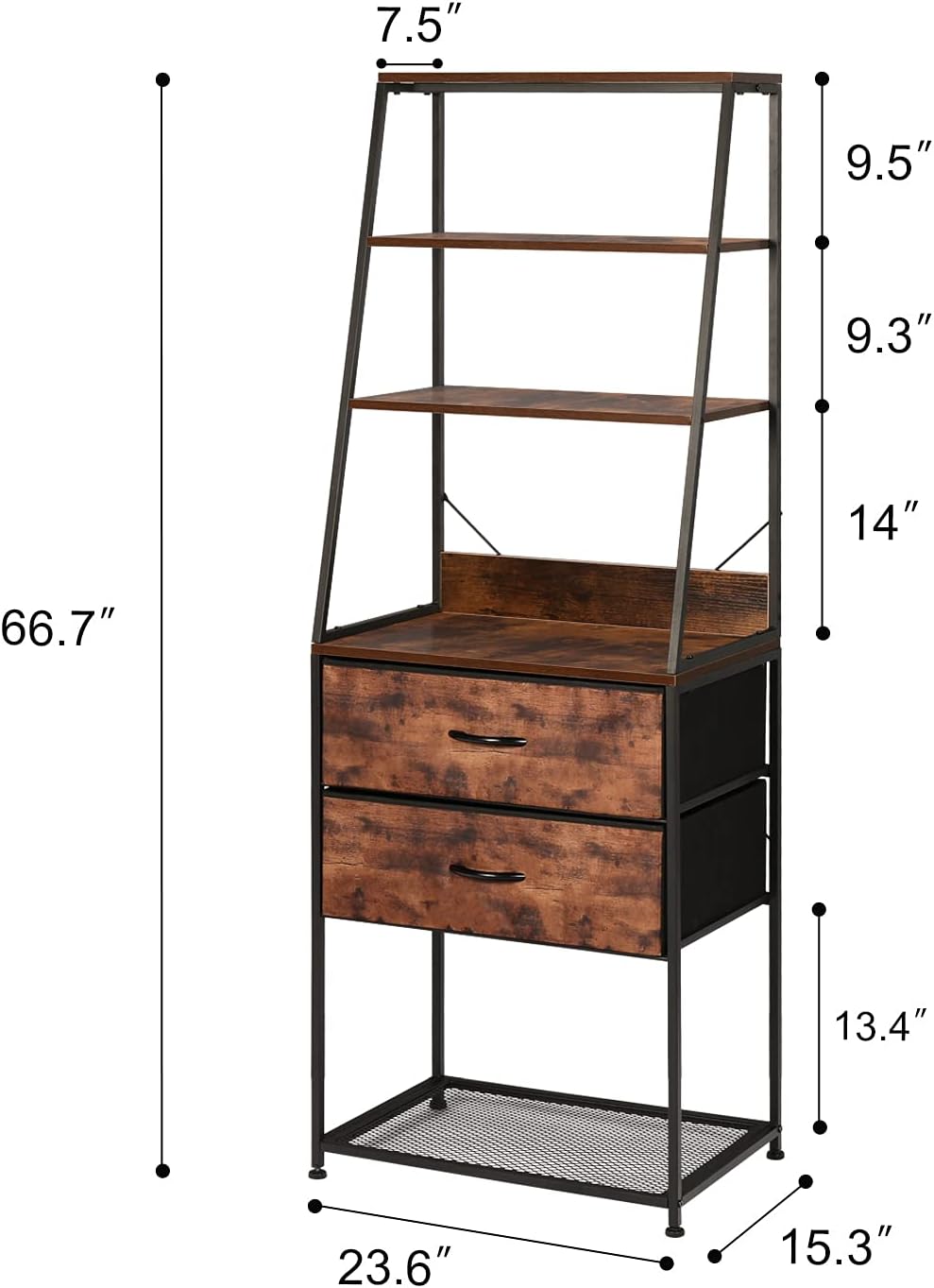 4-Tier Bookshelf with 2 Drawers Wood Metal Frame X109554