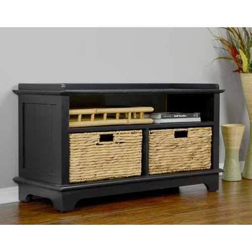Black Wood Entertainment Cabinet with 2 Storage Baskets E58954