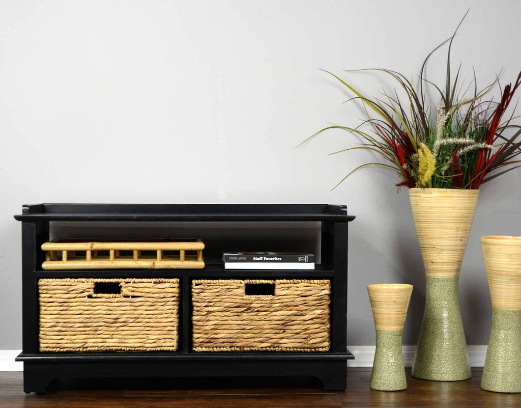 Black Wood Entertainment Cabinet with 2 Storage Baskets E58954