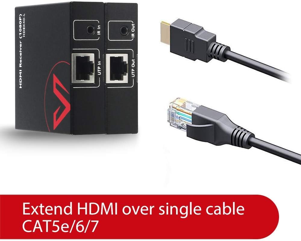 HDMI Extender Over Cat5e/6/6a/7 up to 1080P@60Hz 164ft/50m with IR Remote Control Pack of 2 E470