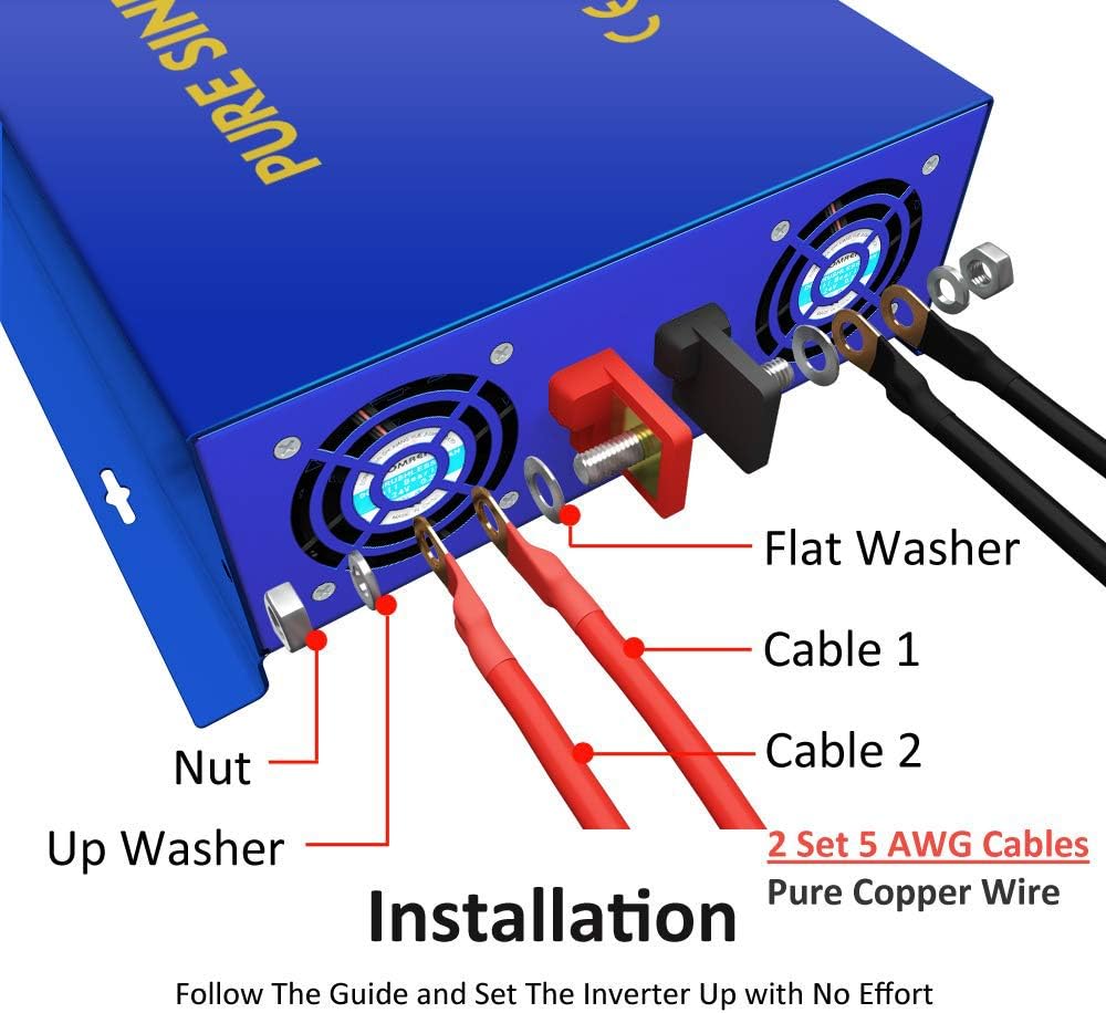 Pure Sine Wave Inverter 24V to 110v 120v 2500 Watt with Dual AC Receptacles I363