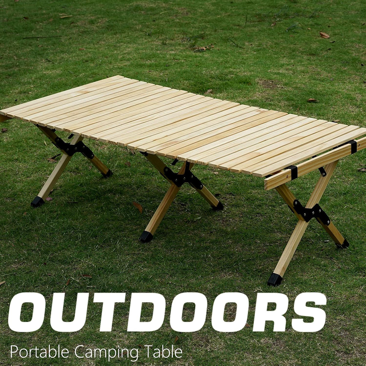4ft Low Height Portable Folding Wooden Camping Table with Carry Bag J595117
