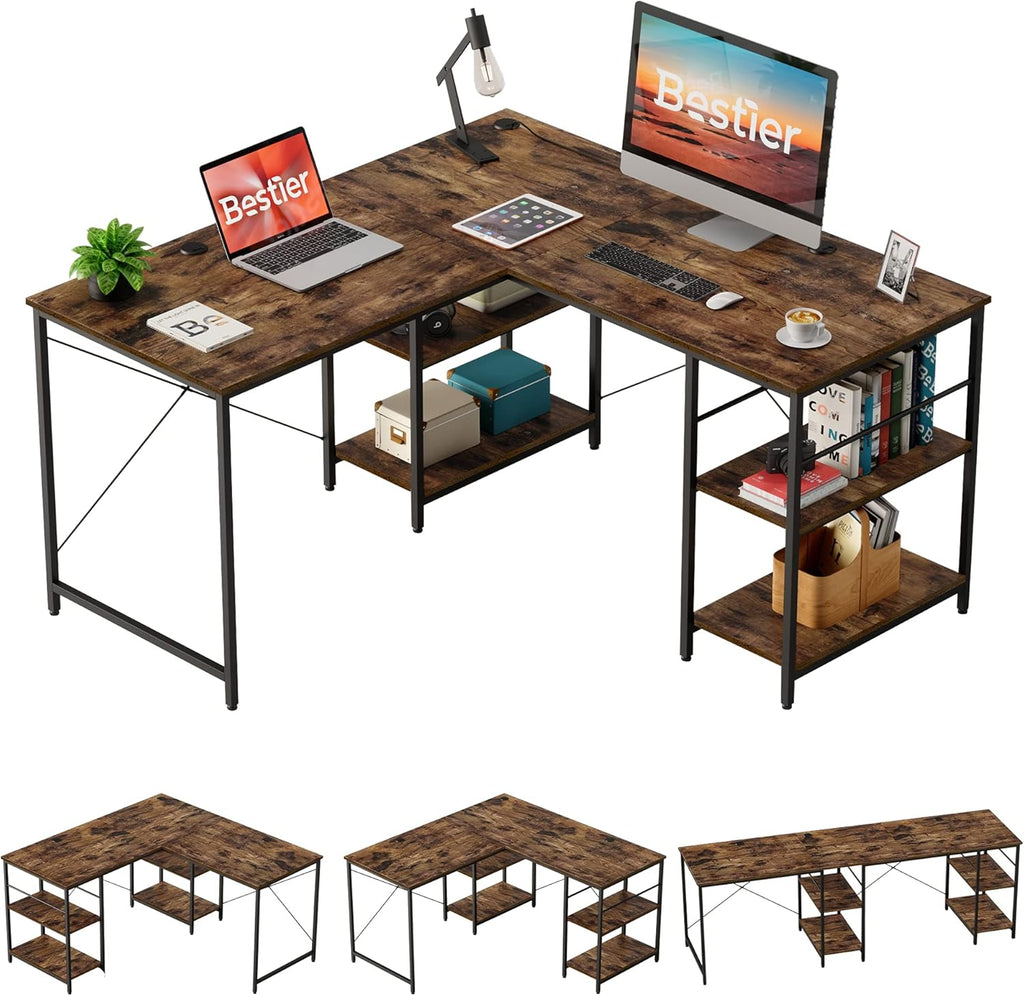 L Shaped Gaming Desk with Shelves 95.2 Inch Reversible Corner Computer Desk C276