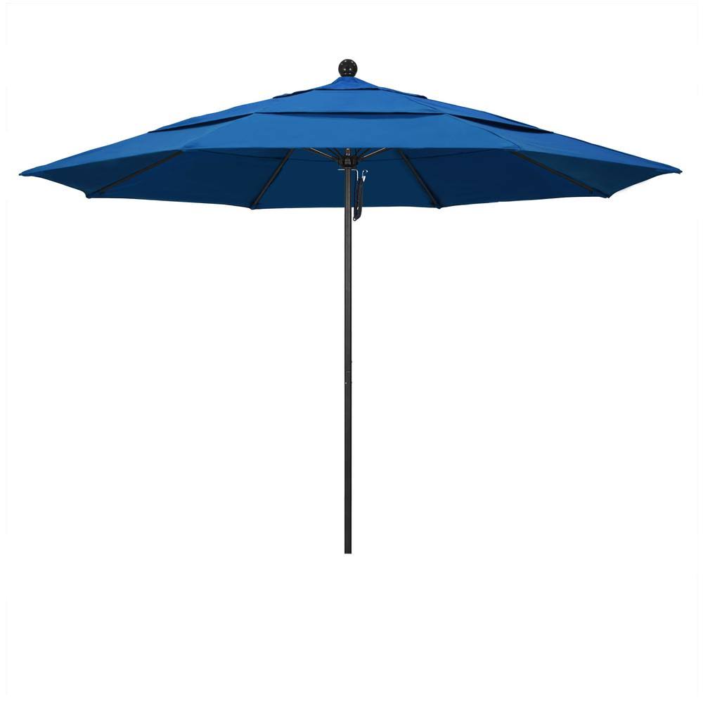11 ft. Stone Black Aluminum Market Patio Umbrella with Pulley Lift I868062