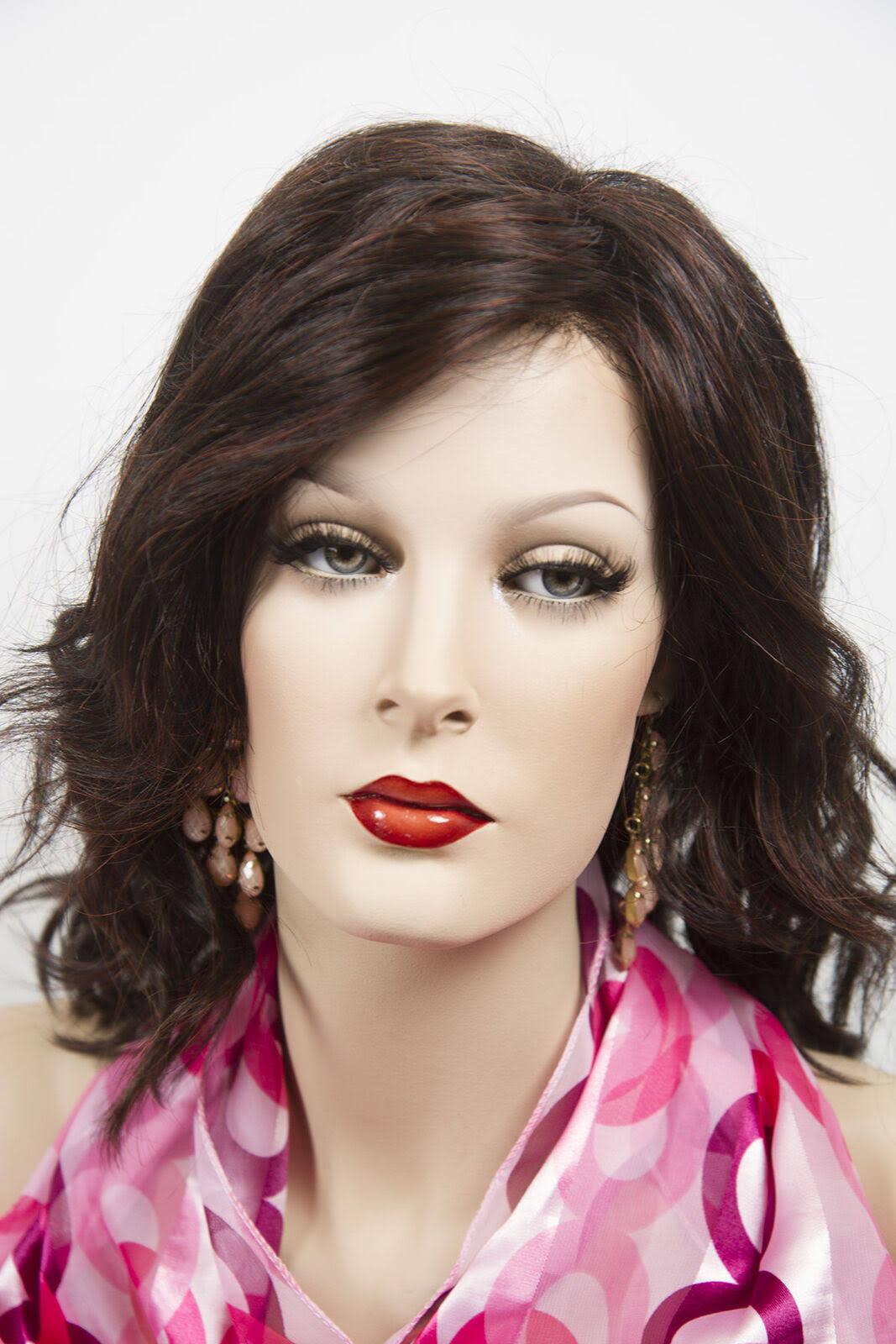 Dark Brown Dark Auburn Wavy Straight Wigs E90375