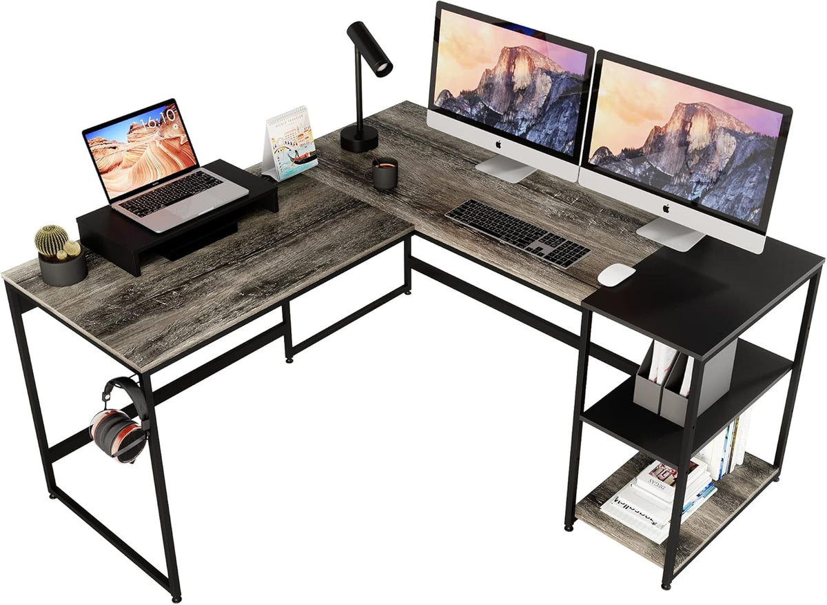 L Shaped Gaming Desk with Shelves 95.2 Inch Reversible Corner Computer Desk C276
