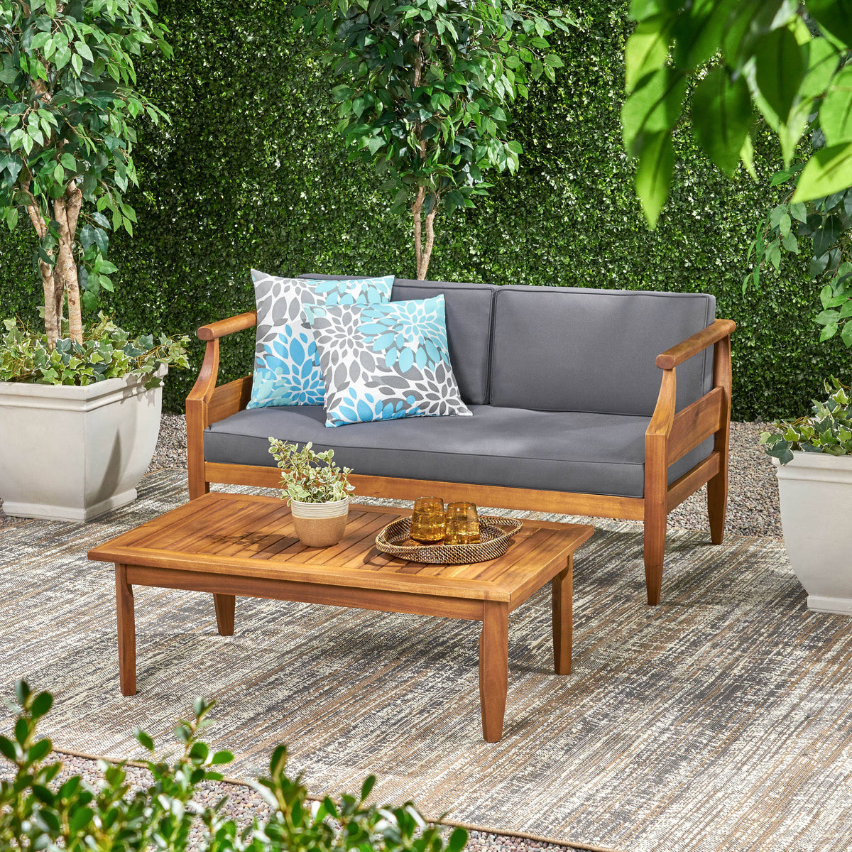 Dark Gray Acacia Wood Loveseat Set Y833