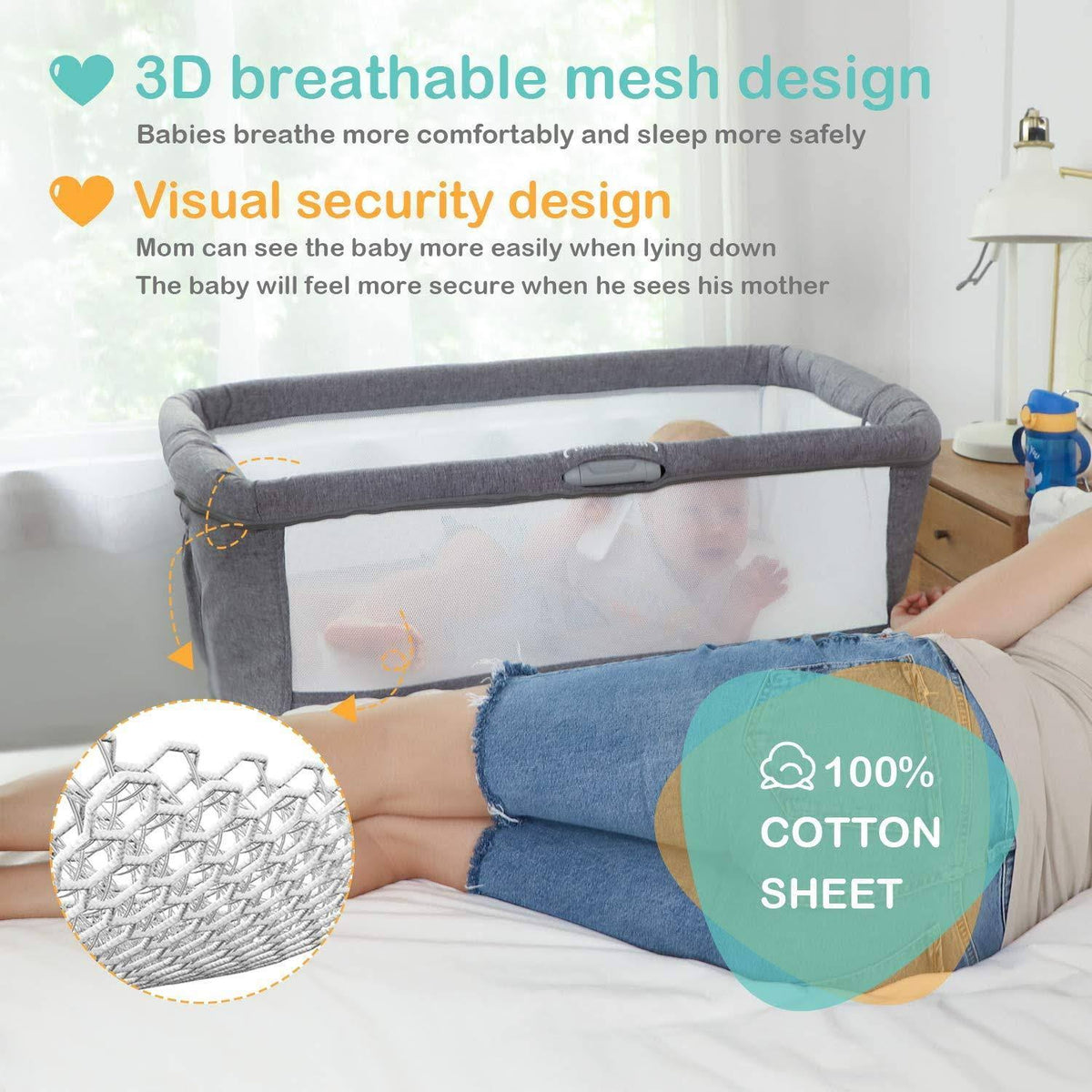 3-in-1 Baby Bassinet & Bedside Sleeper with Cradle Mode S480