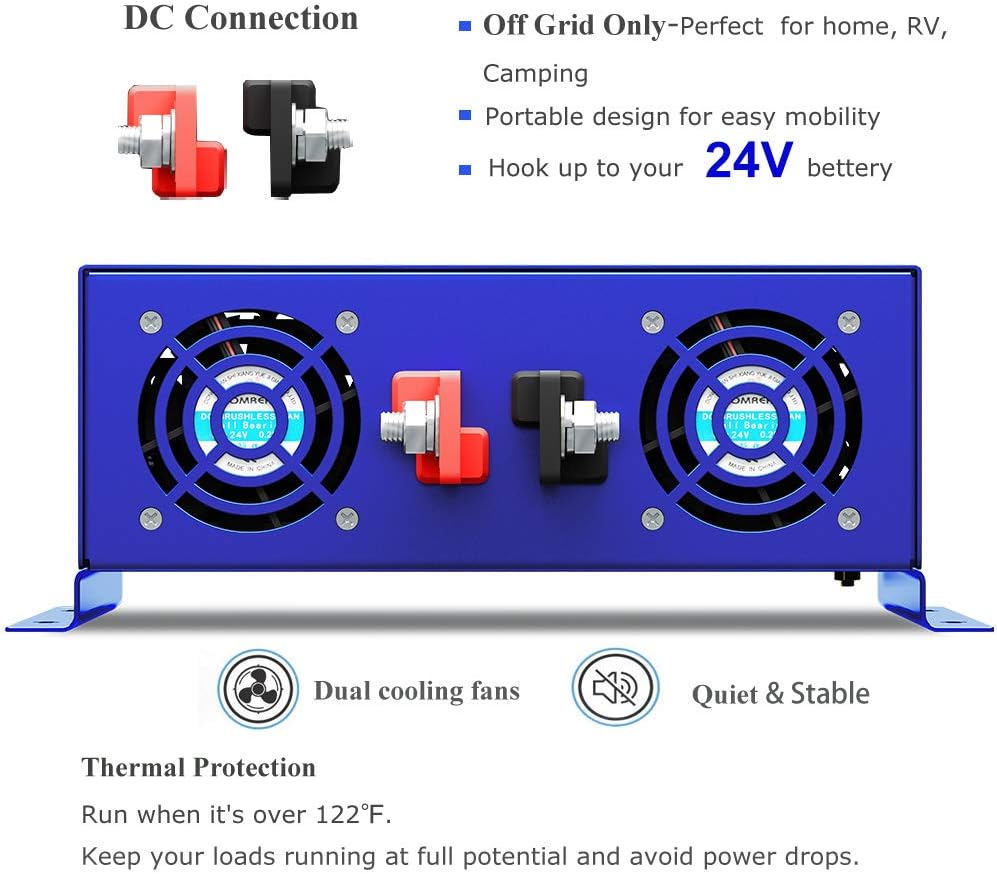 Pure Sine Wave Inverter 24V to 110v 120v 2500 Watt with Dual AC Receptacles I363