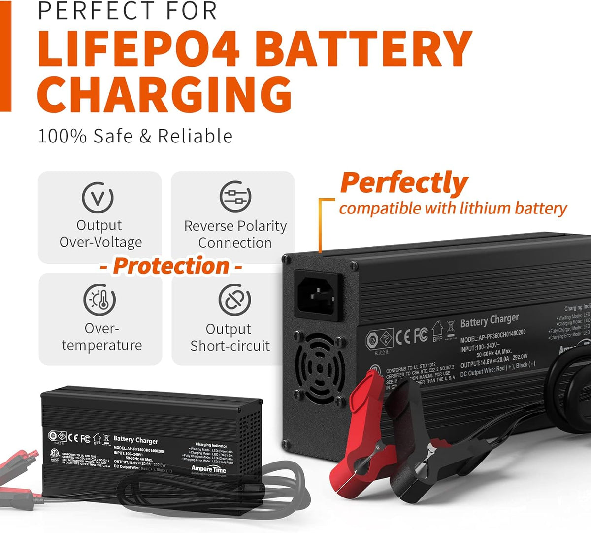 12V 100Ah LiFePO4 Battery with 14.6V 10A Lithium Battery Charger B620622