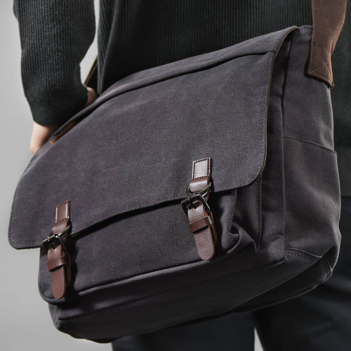 Dark Grey Canvas Satchel D37692