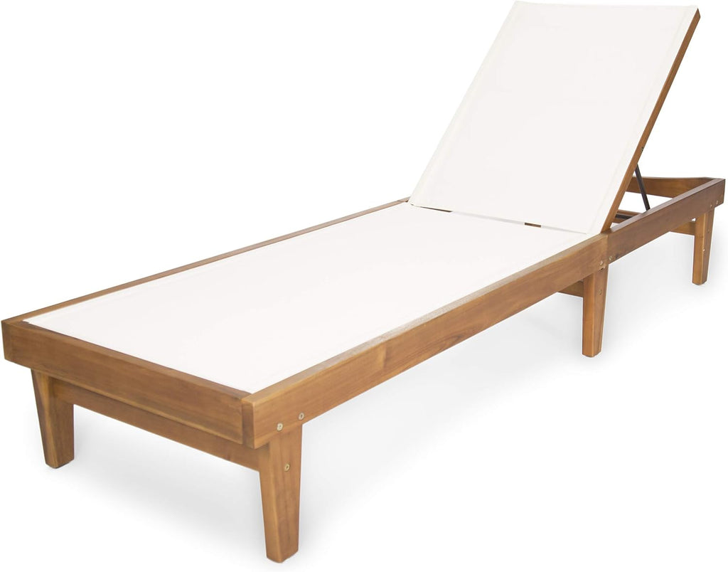 Outdoor Mesh Chaise Lounge with Acacia Wood Frame P801605