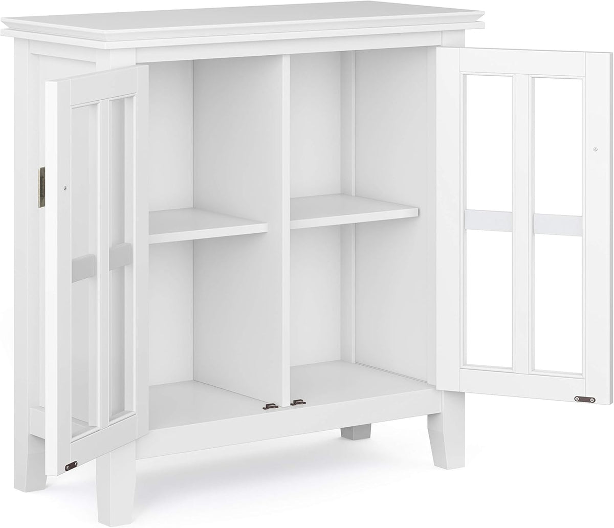 White 30 inch Low Storage Cabinet with 2 Glass Doors Y391
