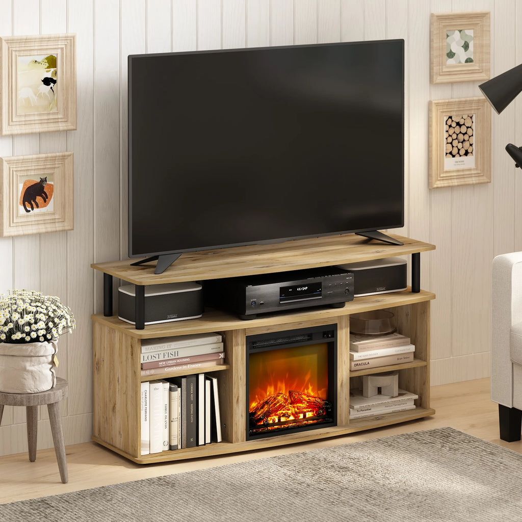 Flagstaff Oak Black Open Shelving Fireplace Entertainment Center D6620
