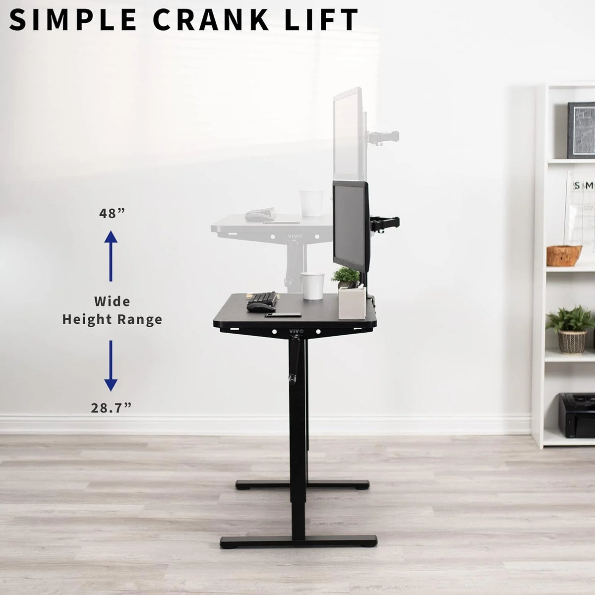 Manual Height Adjustable 36 X 24 Inch Black Standing Desk C64050
