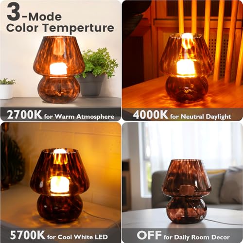 Mushroom Small Bedside Table Lamp with 3 Temperature LED Bulb P747
