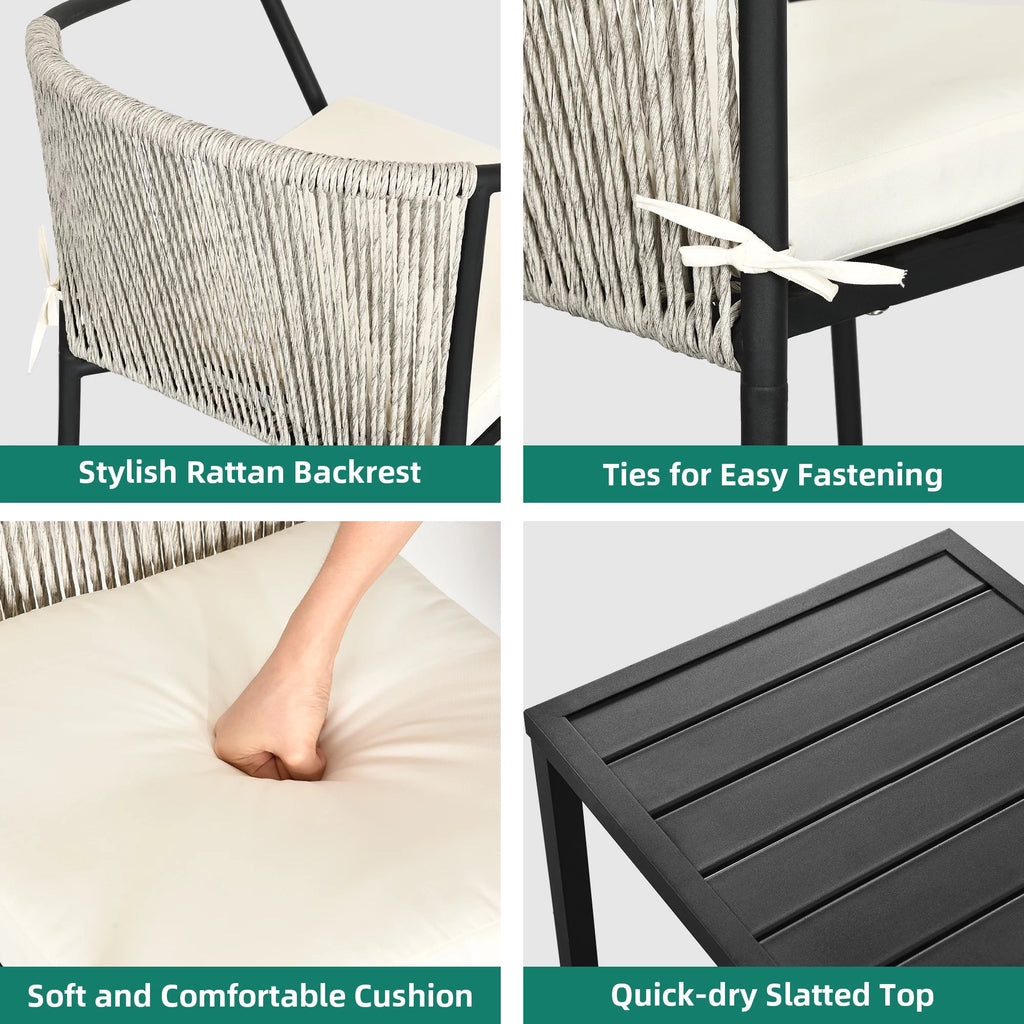 3-Piece Outdoor Wicker Bistro Set with Cushions G9389