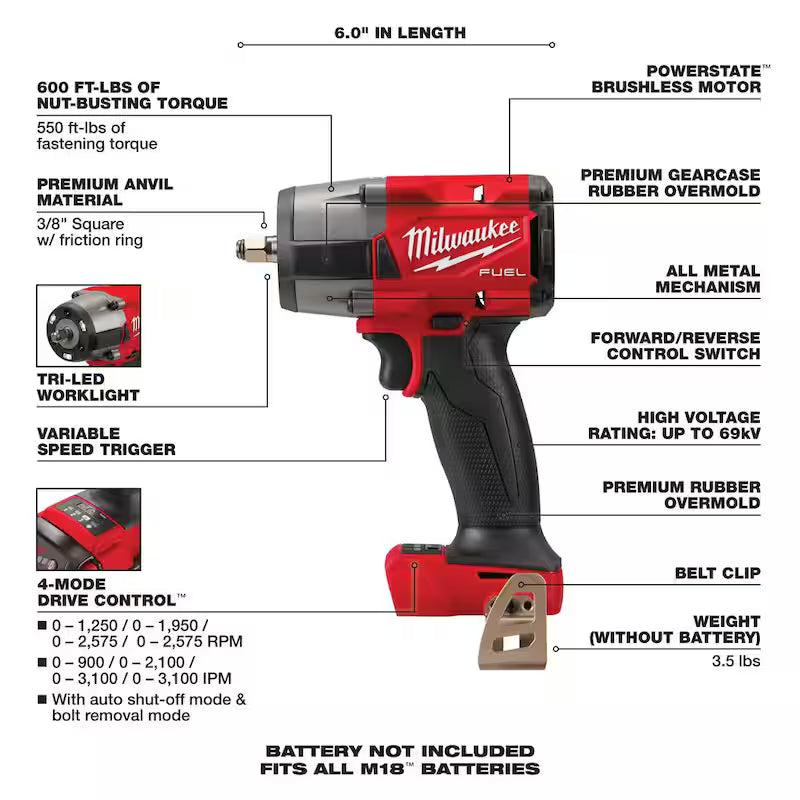 18V Brushless Cordless 3/8 in. Impact Wrench with Friction Ring O287