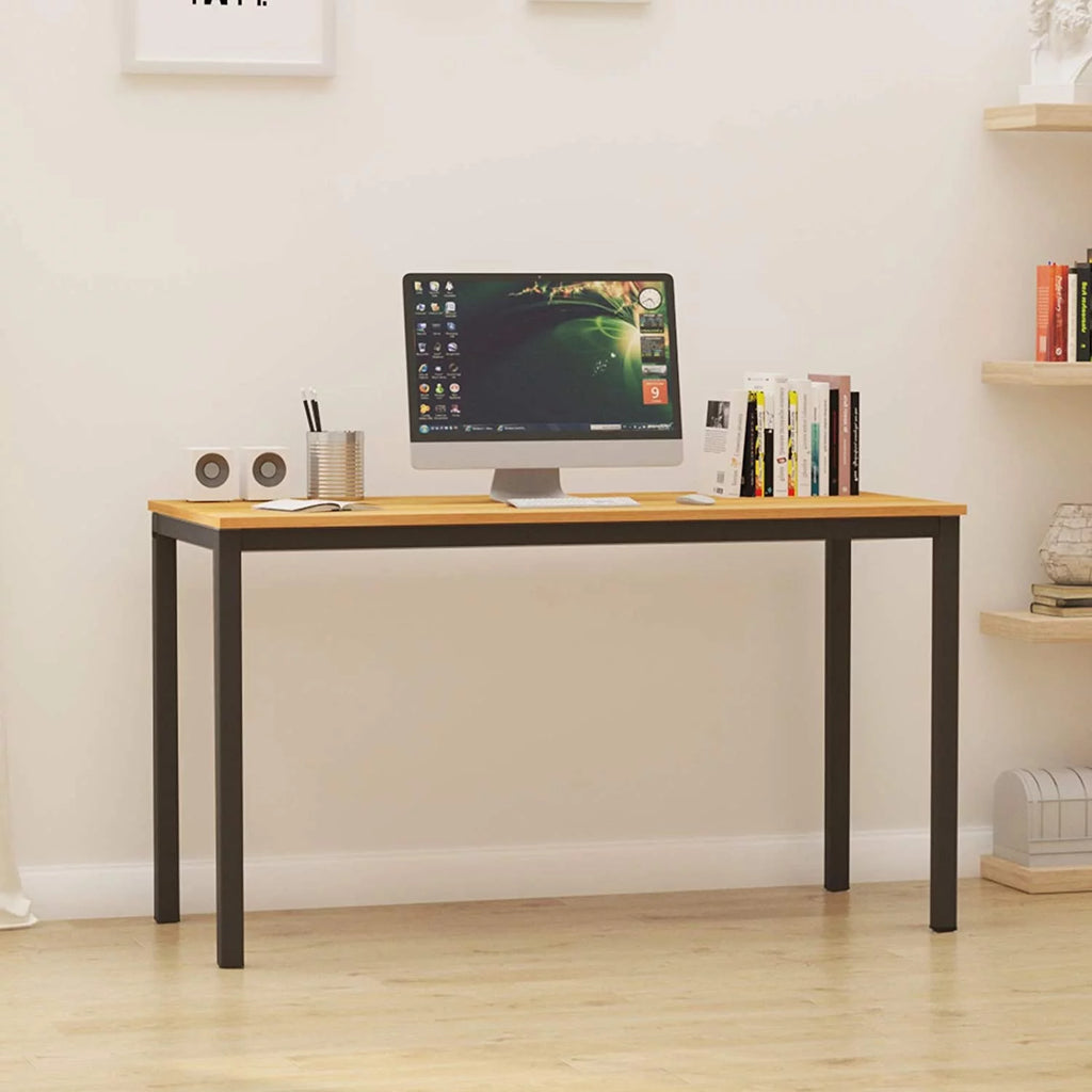 55 inch Teak Black Wood Office Desk with Metal Frame P8290