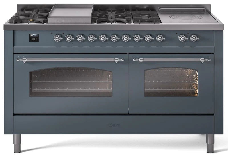 60 Dual Fuel Natural Gas Range Blue Grey Chrome Trim L977
