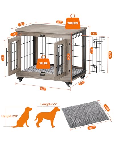 Wooden Dog Crate Furniture with Cushion and Wheels W81872