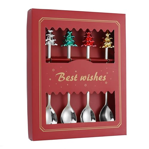 4Pcs Christmas Spoons Stainless Steel Gold O398