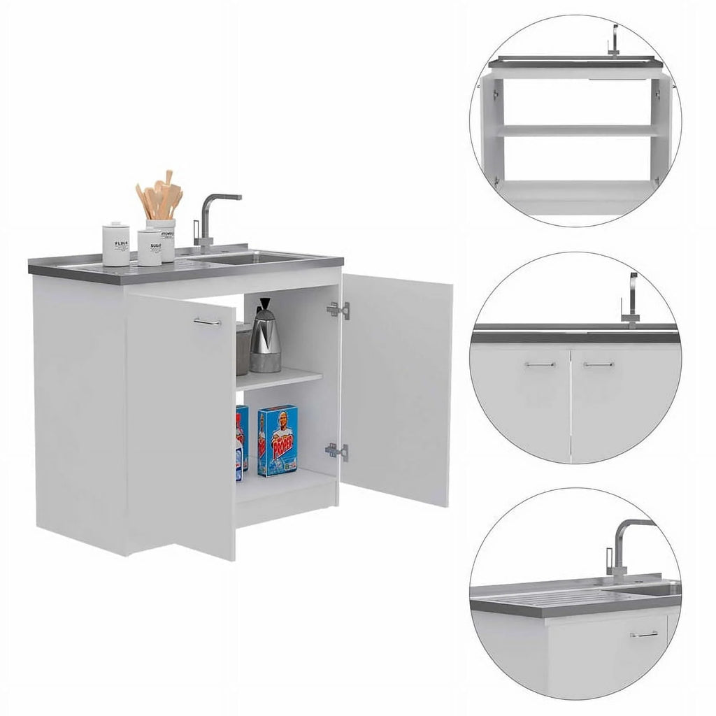 White Modern Engineered Wood Utility Sink with Cabinet N3871