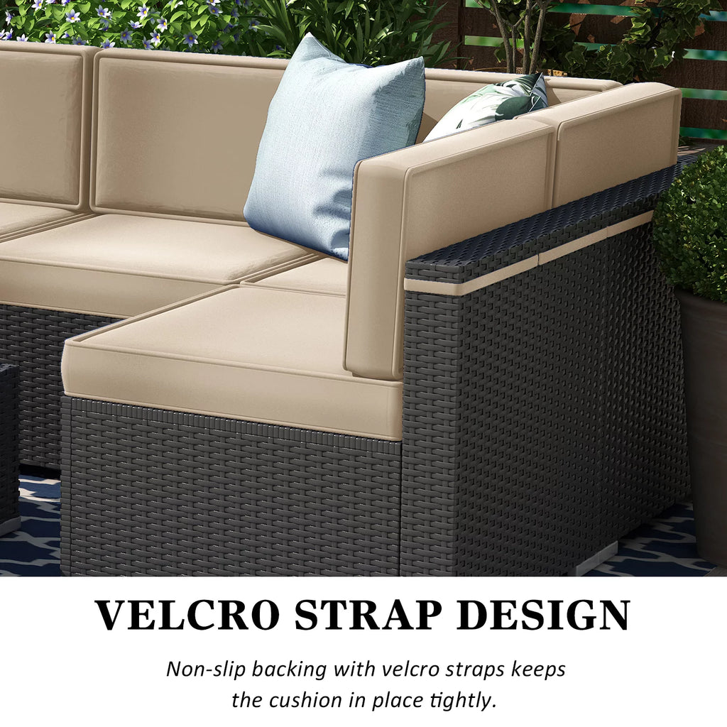 7 Piece Wicker Rattan Patio Furniture Set with Cushion and Glass Table O5350