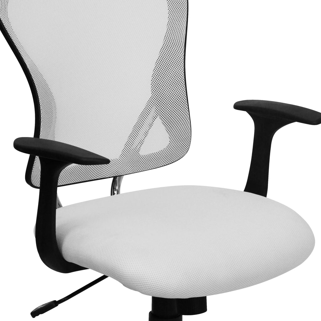 White Mesh Swivel Task Office Chair with Chrome Base and Arms D912819
